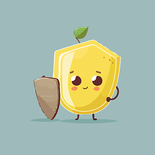 cute lemon holding a shield, no background, cartoon style, 2d, vector, flat