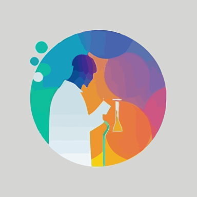 flat vector logo of circle, gradient, lab worker holding vial, simple minimal, by Ivan Chermayeff