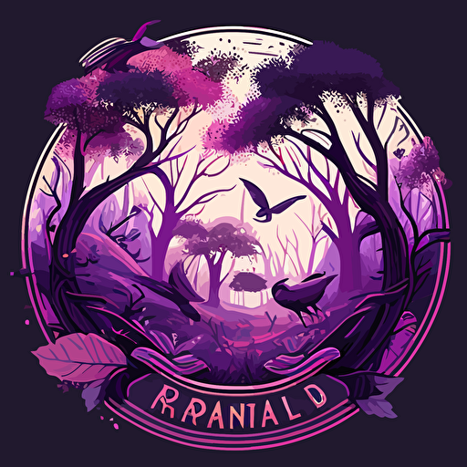 a circular logo with a whimsical magical feel for a park called Enchanted Park. Vector. Purples. Pinks.