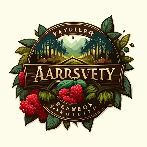 Vector logo concept with elements FOREST VALLEY, fruit farms, berry, raspberry