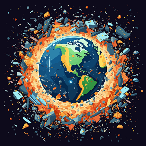 Vector illustration of Earth, cut into small pieces, universe background-v 5