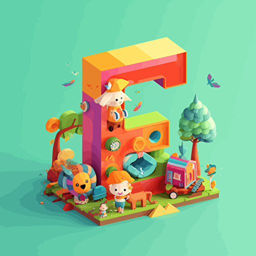 The letter "eCheerful" made from cheerful logo, with funny animal, vector style, cartoon, isometric,colourful