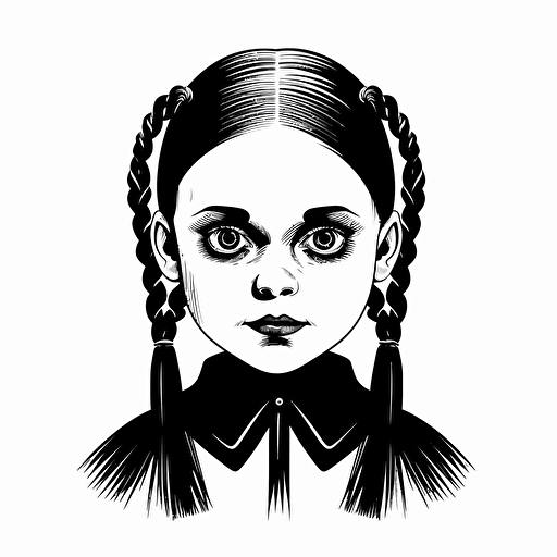 Wednesday Addams pigtails simple vector logo, black and white, high quality