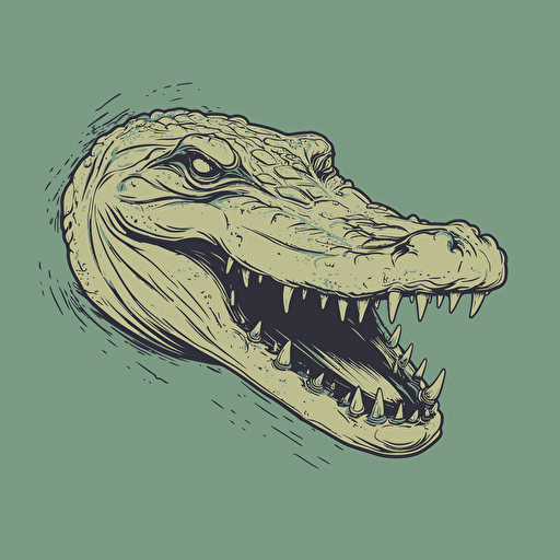minimalistic vector art partially submerged florida alligator head, blitzing forward, fierce expression, extremely foreshortened