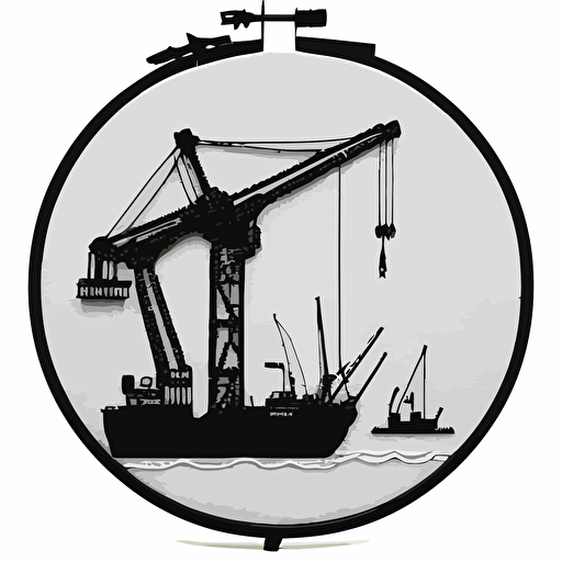 port, portal crane, white background, vector, minimalism, black thread embroidery