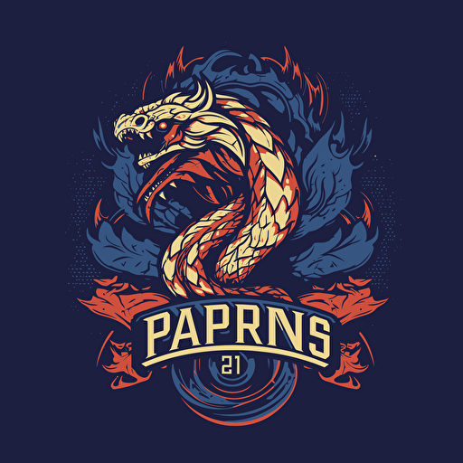 paris saint germain logo with a blue dragon spittin fire, clean, art vector