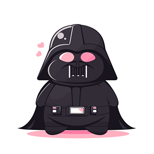 A fat female darth vader, goofy looking, smiling, minimalistic, flat light, white background, vector art