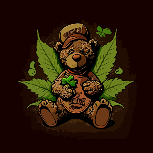 stoned teddy bear smoking marijuana, logo design, vector art