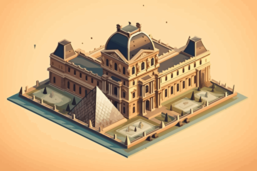 flat picture of Louvre museum, a storybook illustration by Petros Afshar, pexels contest winner, paris school, behance hd, sketchfab, storybook illustration, flat illustration, vector style, hyper detailed objects, perfect objects shape