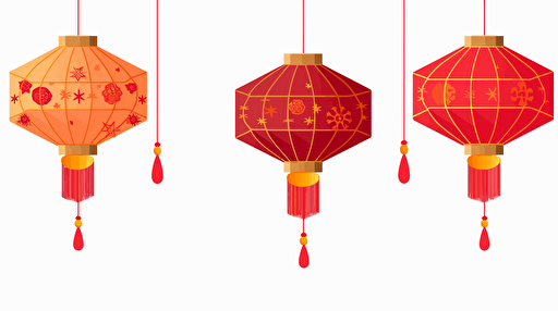 chinese celebration lanterns hanging + vector illustration + white background