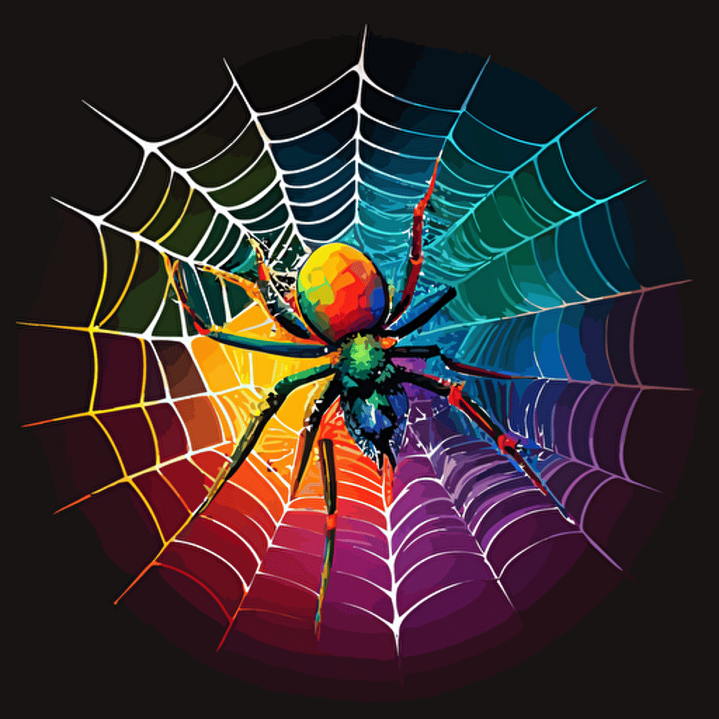 vector image of tarantula in a rainbow spider web,