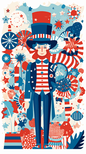 july 4th red blue white 2d vector america clipart style
