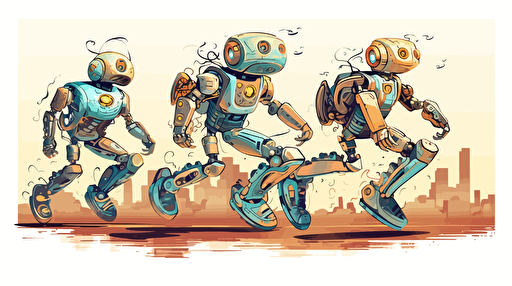 futuristic robots in a foot race. vector art