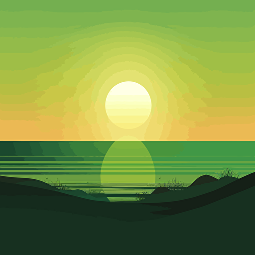 looking out at the ocean and seeing the green flash as the sun sets, minimalist design, vector