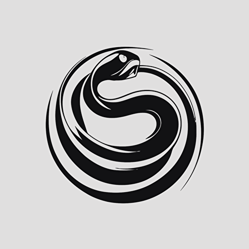 simple minimalist mascot iconic logo of snake spinning on itself black vector, on white background