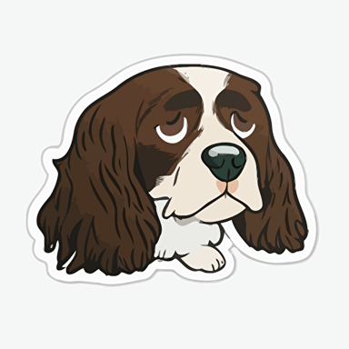 Cute, happy, english springer spaniel dog head sticker logo, chibi style, cartoon, clean, vector, 2d, white background, no accessories, without accessories, no text, without text