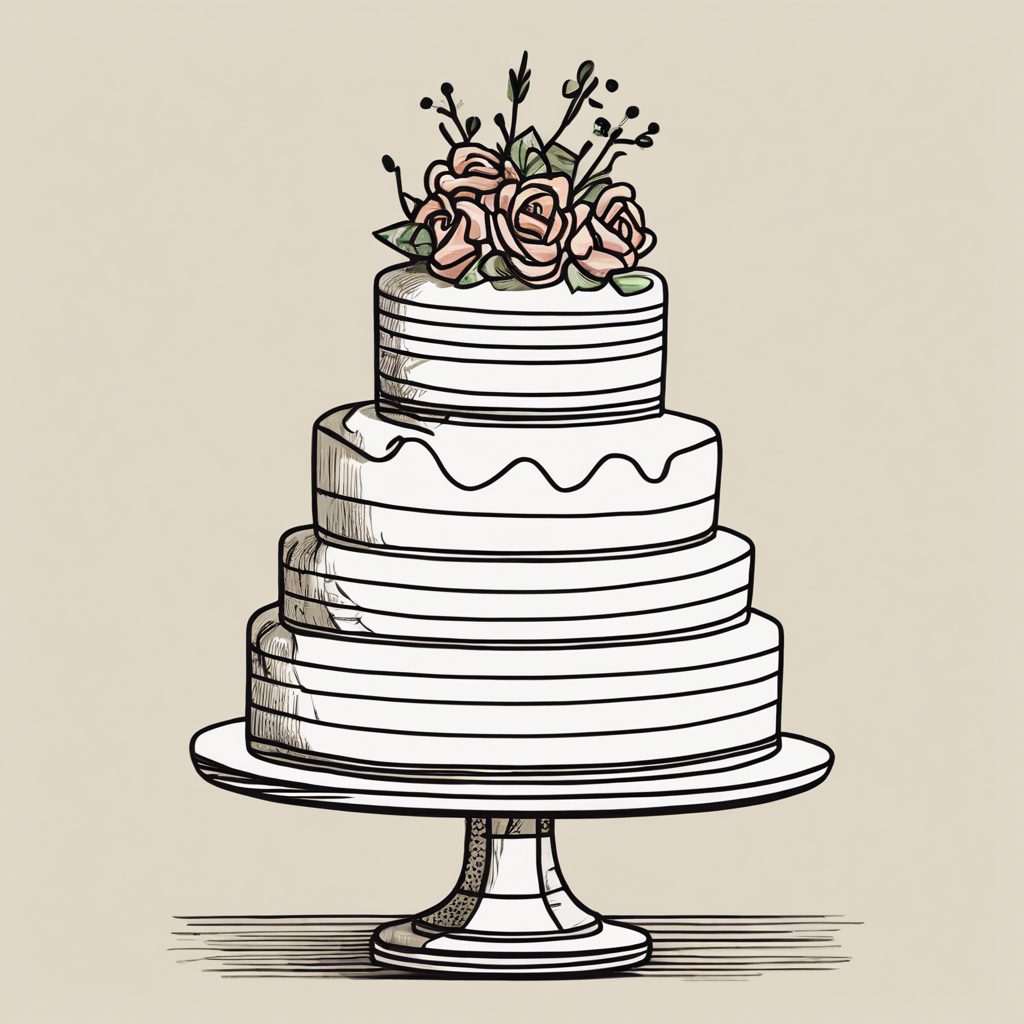 a wedding cake, illustration in the style of Matt Blease, illustration, flat, simple, vector