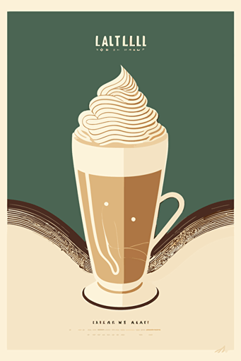 latte, retro vector illustration, mid-century minimalist style