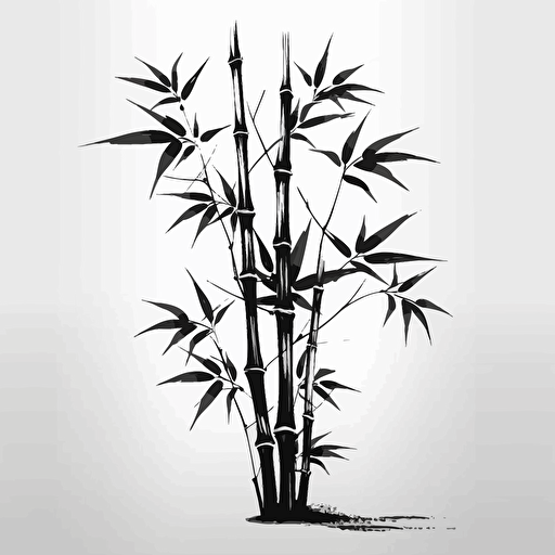 simple bamboo plant, minimalism, vector art, black and white, flat