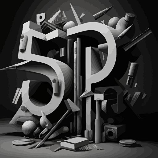 vector 2D logos of pencil::Computer, the letters "GP", black and white, ultra modern, playful