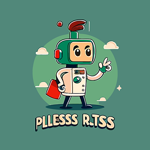 generate a modern and minimalist design of a logo featuring a fun and friendly cartoon robot assistant for doctors, in the style of the show the jetson's plus wess anderson, vector logo, simple clean logo, simple, 2d