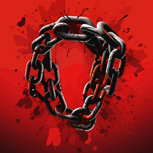 broken chain, dynamic, front view, poster, vector, gritty, detailed, red background