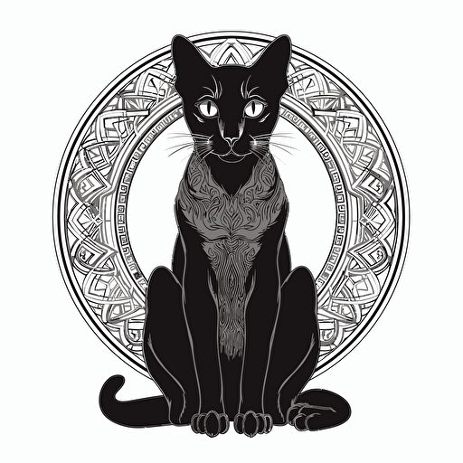 Hans Memling style illustration vector of horror cat, no color, no shading, black and white, white background