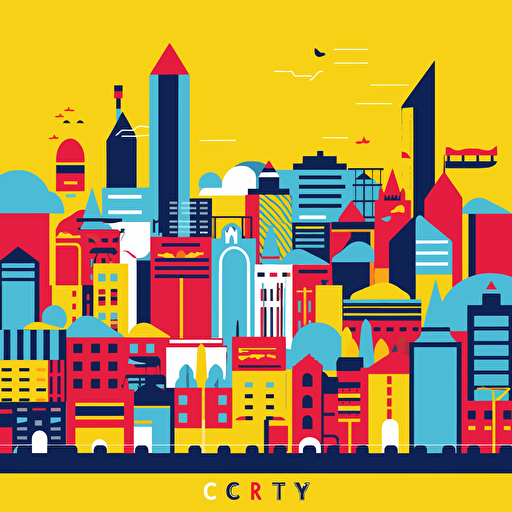 i city themed card back design that is non-directional in fun primary colours with a vector art style