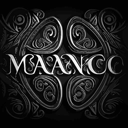 a wordmark personal logo for word Mance, black and white, maori designs, vector, hd