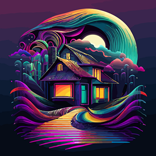 cyber wave art style colored vector of a digital house