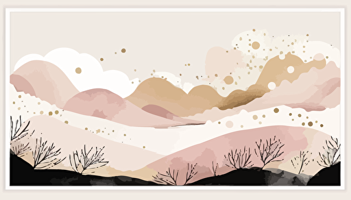 dusty pink and beige watercolour abstract landscape art, Minimalist, vector, contour