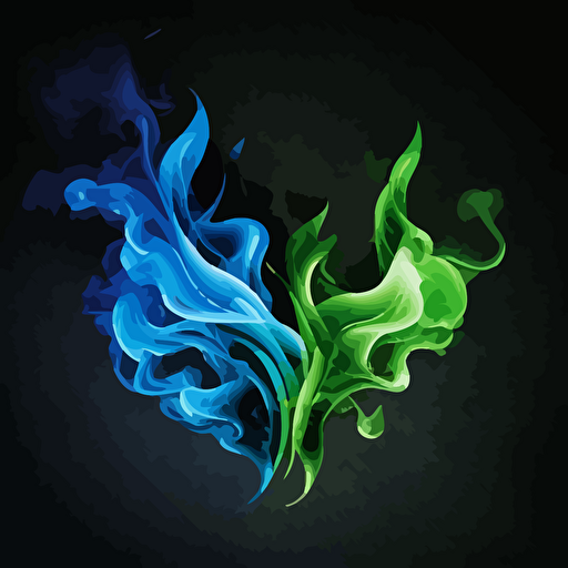 blue and green fire spanning the whole canvas, airbrush style, transparent background, vector the image