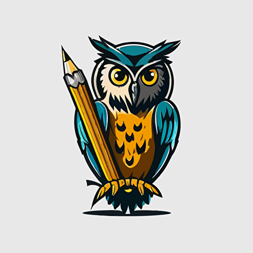 a mascot logo of an owl with a pencil, simple, vector