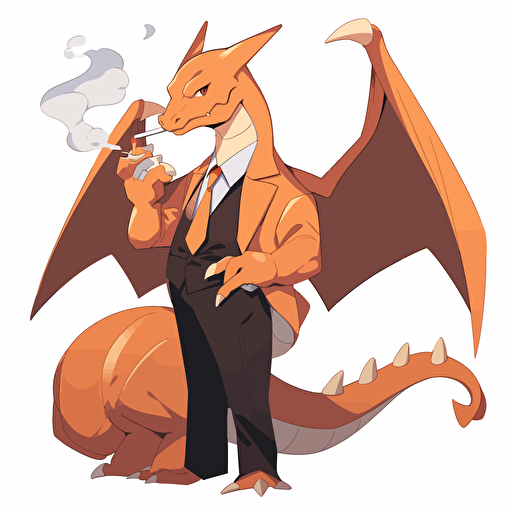 charizard wearing a suit, smoking a cigar, vector art, 2d