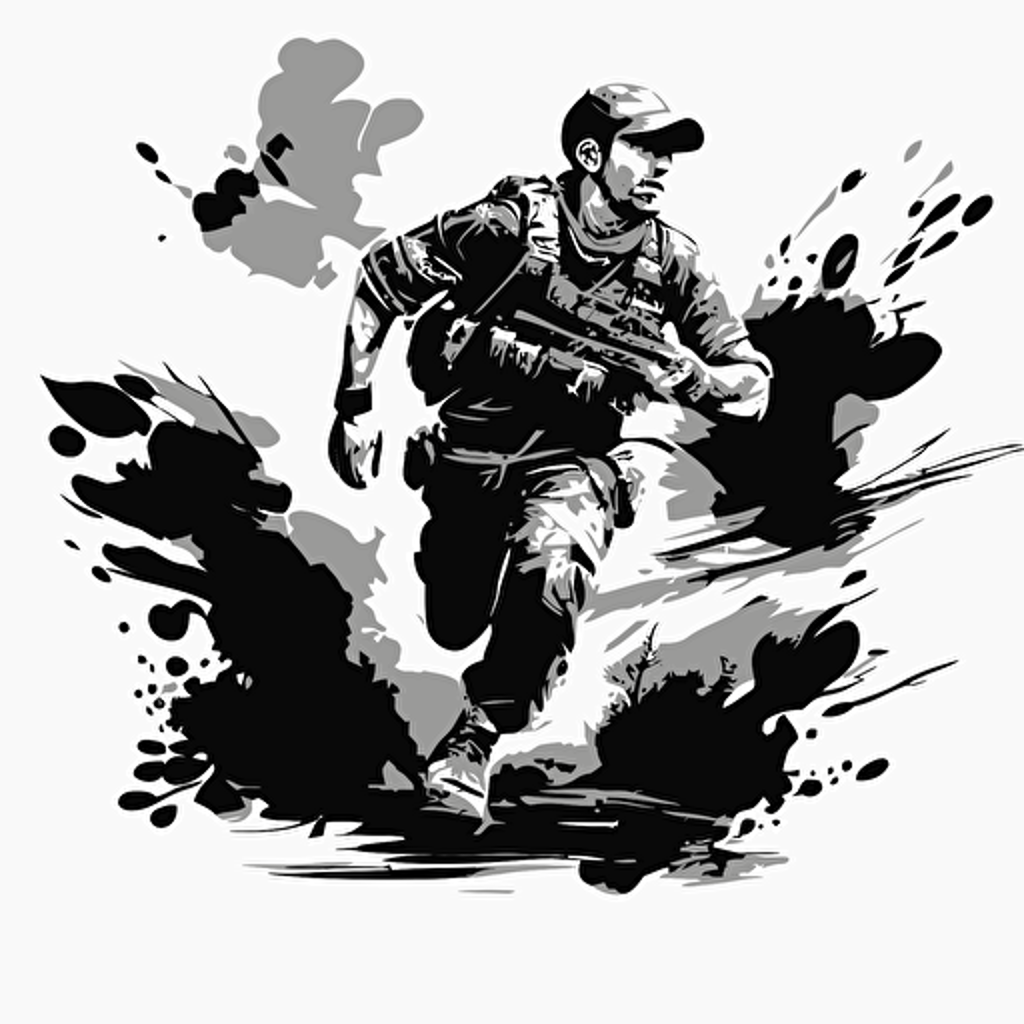 running, call of duty perk, vector art, illustration style, black and white