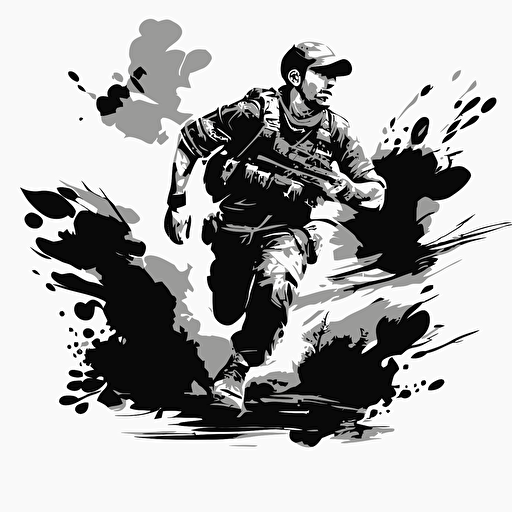 Running, call of duty perk, illustration style, black and white, vector illustration