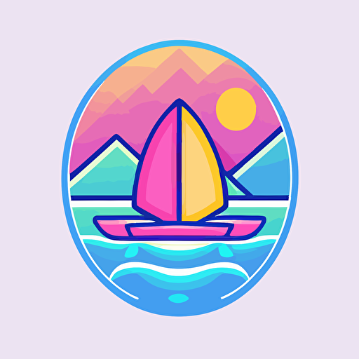 sup board logo design, featuring a playful combination of pink, blue, and yellow colors, Illustration, digital art with a flat, vector style,