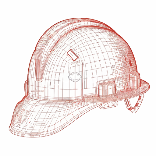 vector red hard hat blueprint drawing on simple white background
