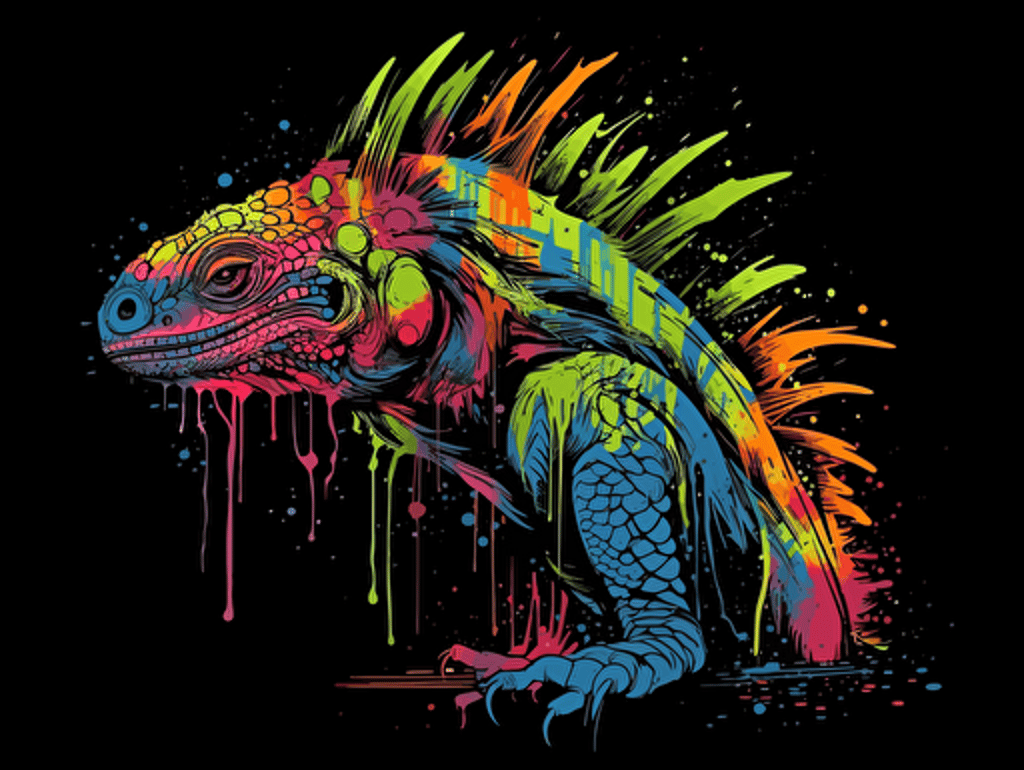 graffiti paint dripping vector logo of an iguana, black background