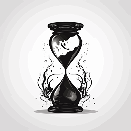 black silhouette vector of an hourglass on a white background, powerful fantasy magic item, interesting shape, fantasy