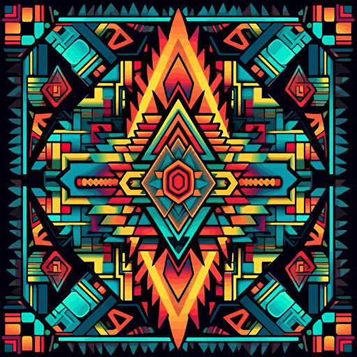 sharp vector aztec pattern, square like, dmt, made in adobe illustrator, colorful