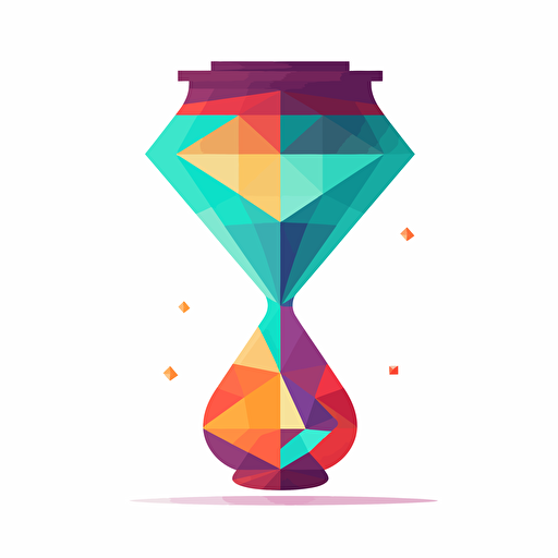 a vector logo, flat 2D, vivid colours, an hour glass, top part shaped like a diamond