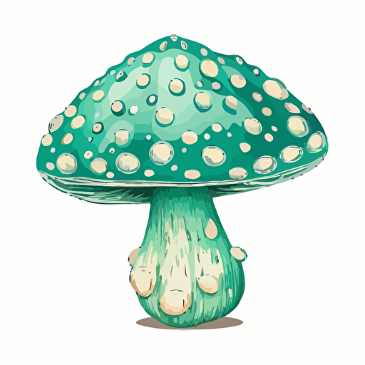 handdrawn green amanita mushroom, vector art, morandi colours, isolated white background