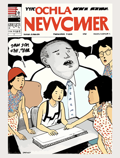 Ben Shahn, American art comic book style. There are Asian young climate activists, delivery riders, female human rights activists, and a female worker, and they imagine a "hammer" and a "keyboard," together on a big stage, hammer and keyboard illust in a thought cloud, non-letter illustration. white background, vector imagination