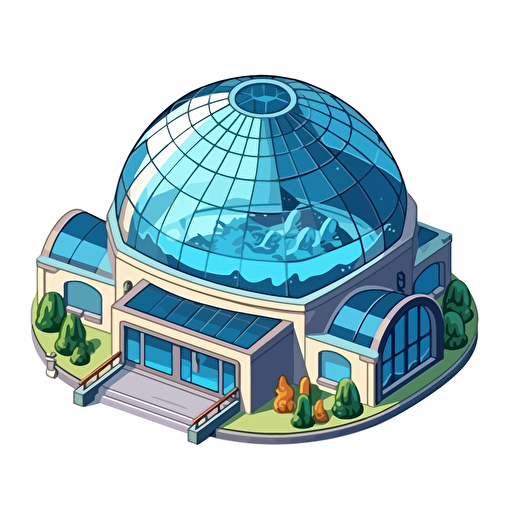 isometric cartoon vector image of a aquarium dome building with transparent background