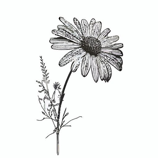 minimilist black line simple line drawing of a daisy, top down, simple vector, white background