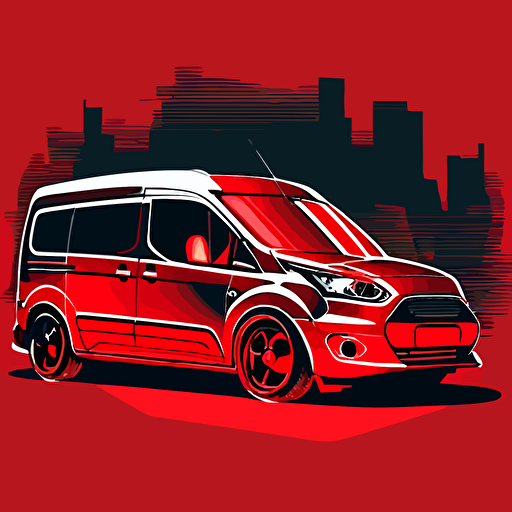 ford transit connect, silhouette, white color, red background, cartoon vector style