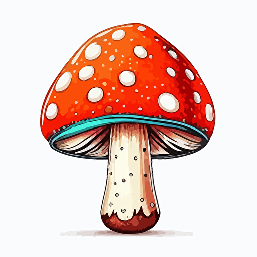 toadstool mushroom, handdrawn vector, bright color tones, isolated white background