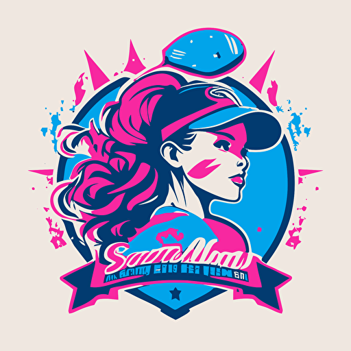a flat vector sports logo for a girls softball team, using blue and pink,