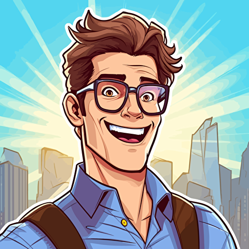 draw vector comics cartoon style caricatured symbol for video attention-grabbing content, in the style of precisionist style, 2d game art, the vancouver school, handsome, smilecore, quadratura